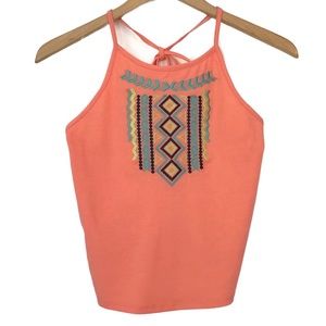 Rue21 Halter Style Tank Top Size S Embroidered Stitching Ties Behind Neck